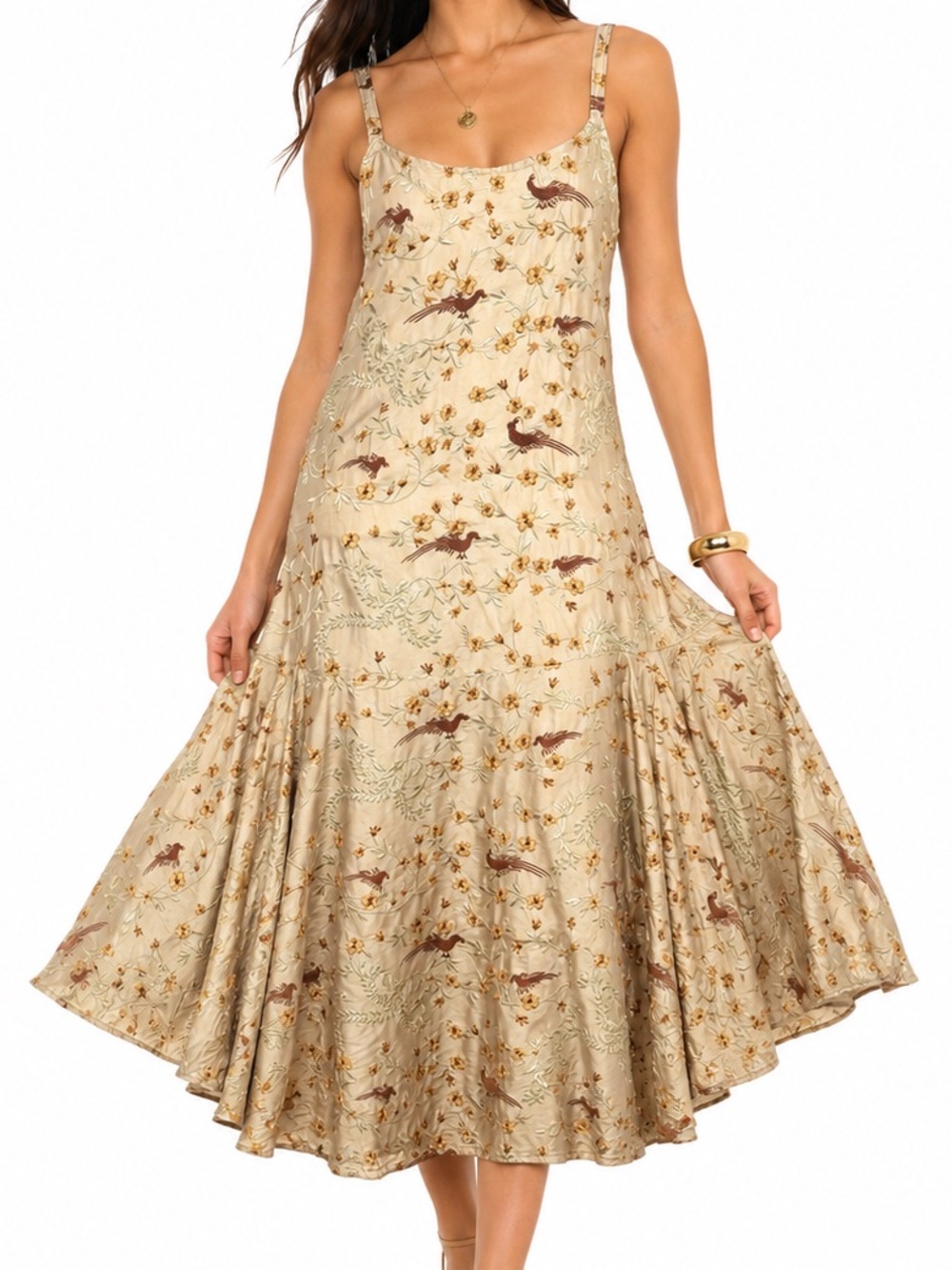 Beige Floral Midi Sundress with Adjustable Straps - Picture 14 of 14